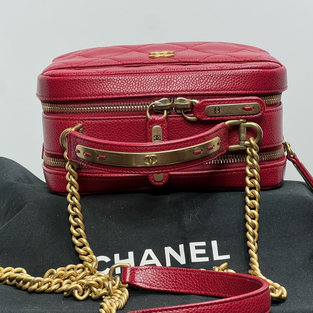 CHANEL RED CAVIAR Double Zip Top Handle Mini Bsg - Picture 3 of 15